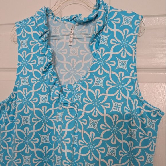 Lulu B Floral Maxi Dress Womens Size XL Tahitian Turquoise Nylon Scallop V Neck - Picture 2 of 8